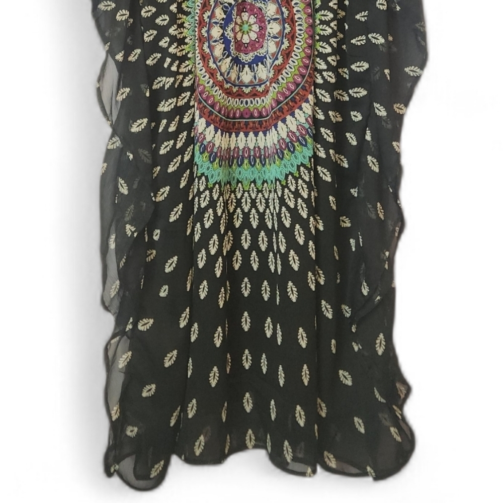 M.P.H Collection Bohemian Black Kaftan with Colorful Pattern, size PXL - Picture 4 of 11